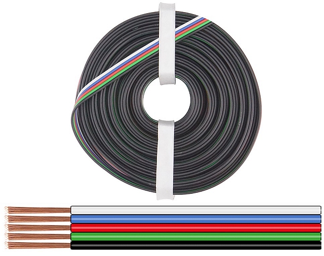 x10m Vierling snoer 5x0,25mm² (zwart/groen/rood/blauw/wit)