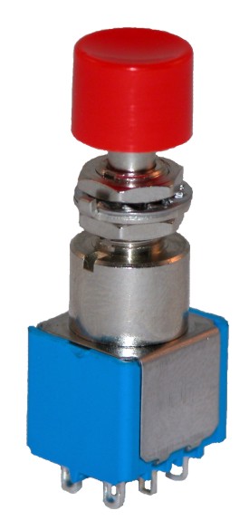 Press switch 1-pole on-momentary - with red 10mm knob