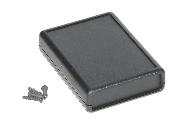 Behuizing Hand-Held 92x66x21mm zwart met batterijvak + los frontpaneel