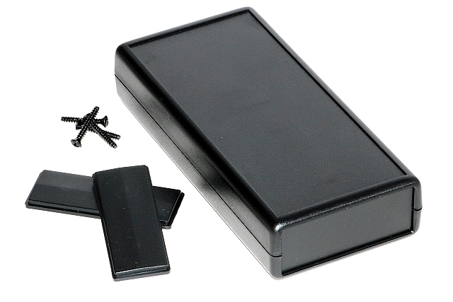 Behuizing Hand-Held 140x66x28mm zwart met batterijvak + los frontpaneel