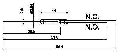 Reed kontakt 0,25A/3W 1xwissel ø2,54x14,0mm