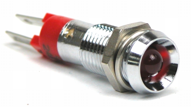 Controle LED 24-28V rood - IP-67 - chroom behuizing - hol