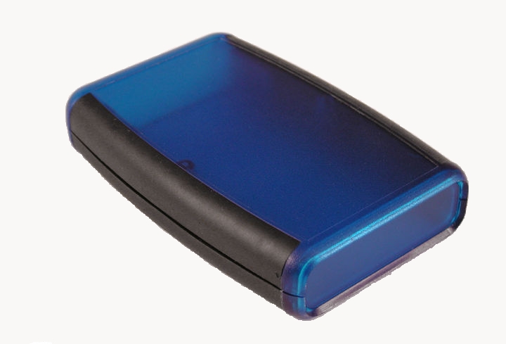 Hand-Held enclosure 117x79x24mm with battery door transp. blue