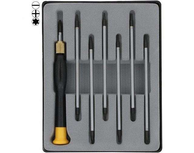 Set with 7 reversible screwdrivers