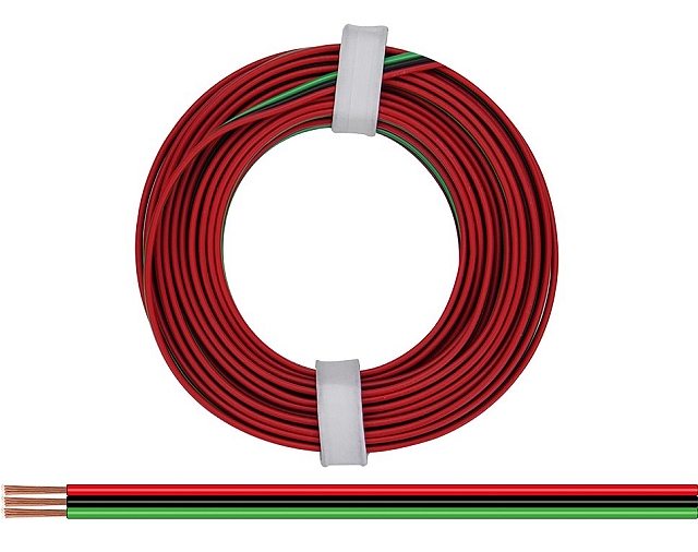x5m Drieling snoer 3x0,14mm² - rood/zwart/groen