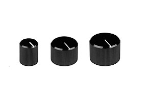 Alum. knop met streep ø17x13mm ø6mm as - zwart - uitlopend