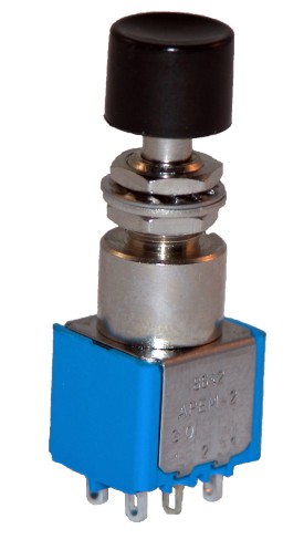 Press switch 1-pole on-momentary  - with black 10mm knob