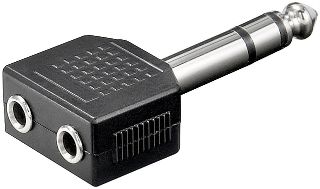 Adapter 2x 3,5mm stereo female -> 6,35mm stereo male - uitlopend