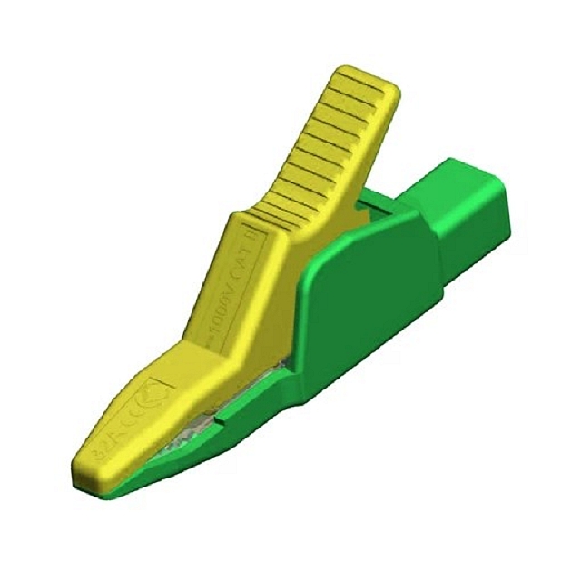 Crocodileclip isolated ø4mm yellow/green - Heavy-duty 34A/1000V