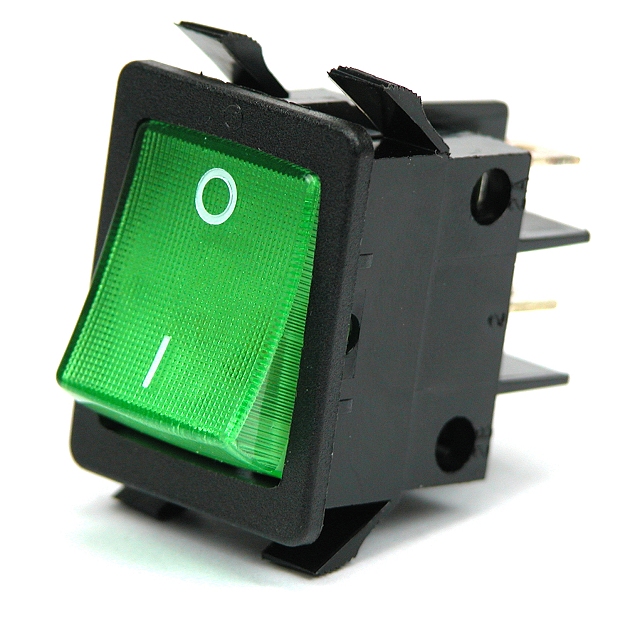 Rockerswitch 32x25mm 16A 250V - green illuminated