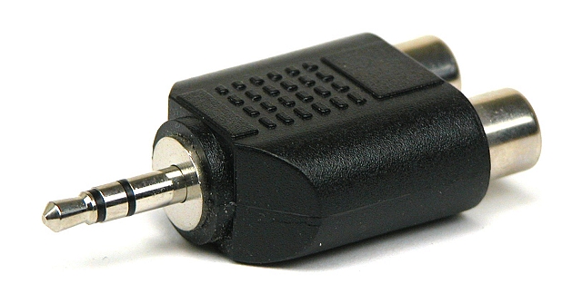 Adapter 2x female tulpsteker - 3,5mm Jacksteker stereo