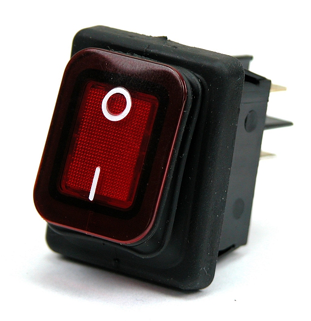 Rocker switch IP-65 25x30mm 2x on/off illuminated red 250Vac - black