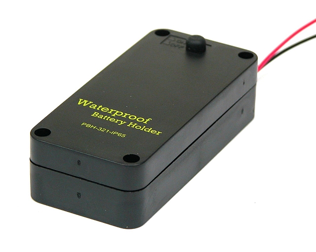 Batteryholder 2x AA-cells with 15cm cable - closed housing and ON/OFF switch