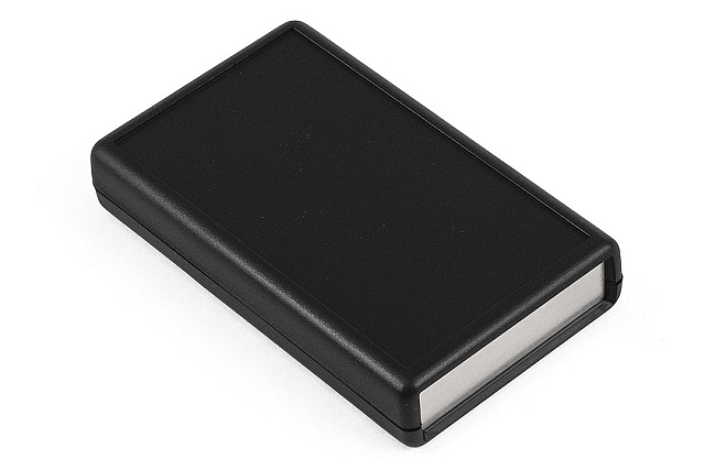 Enclosure Hand-Held 112x66x21mm black with batterydoor + alum.panel