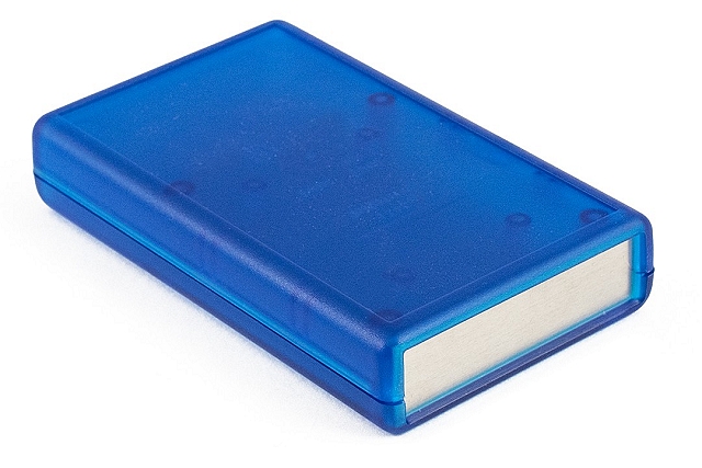 Enclosure Hand-Held 112x66x21mm transl.blue with batterydoor + alum.panel