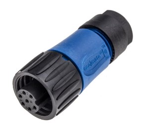 Connector rond female 7-polig contactloos - IP65/IP67 - blauw