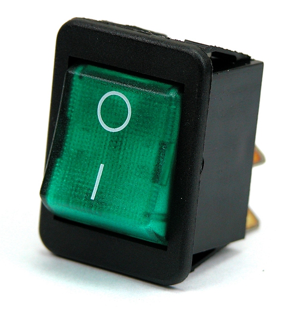Wipschakelaar 2xaan/uit 16A/250V 1-0 met groene verlichting