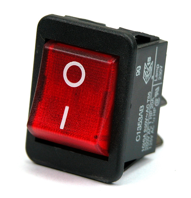 Wipschakelaar 2xaan/uit 16A/250V 1-0 met rode verlichting