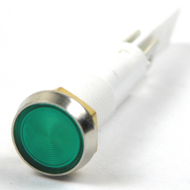 Indicator with neon lamp - flat - ø15,6mm - 230Vac -  green