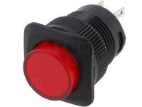 Druktoets 1xmaak 1,5A 250V 18x18mm - met rode LED 3Vdc