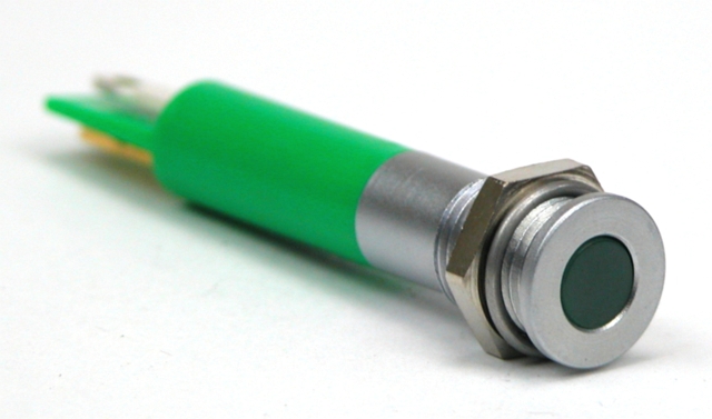 LED in houder ø9,5mm 230Vac - groene LED - satijn grijs - soldeer