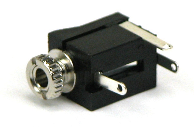 Jack socket 2,5mm mono PCB angled with switch