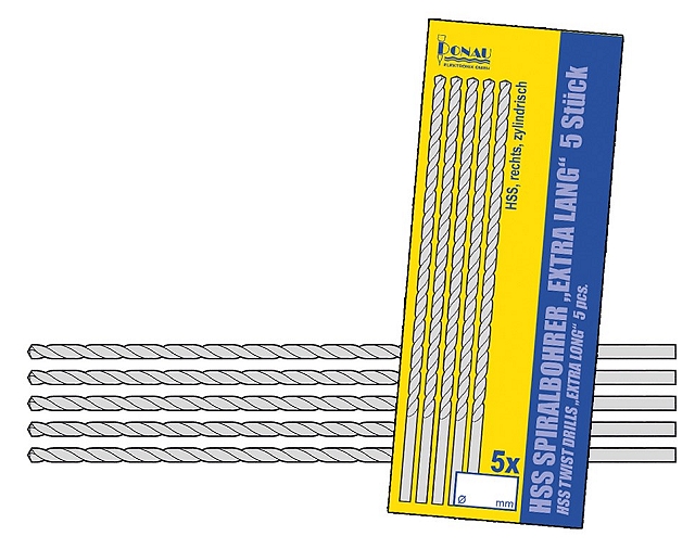 x5pcs Twisted Drill HSS - DIN 338 - ø0,9mm - 100mm long