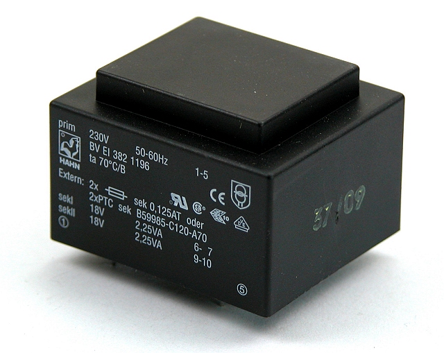 Printtransformator EI38/Ta70/B  4,5VA/230V - 12V/375mA