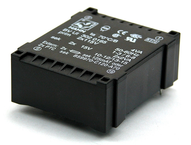 Vlaktrafo UI30 4VA 2x 115V - 2x15V 133mA - Ta70 C/B