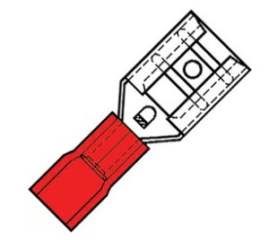 Cable lug tab female reinforced socket red 6.3x0.8mm