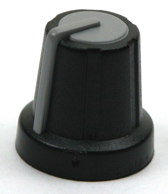 Kunststof knop ø16x16mm ø6mm as - zwart/grijs