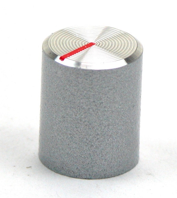 Alum. knop met streep ø12x15mm ø6mm as - blank - uitlopend