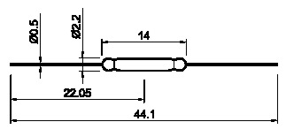 Reed contact 0,5A/10W 1xNO ø2,2x14,0mm