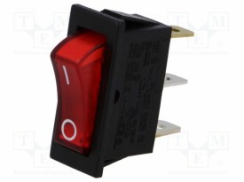 Rocker switch 14x33mm 10A/250V on/off - red indication 250V