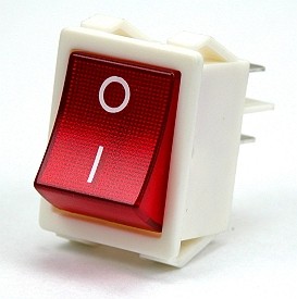 Rocker switch 25x33mm 2x on/off illuminated red 250Vac - white