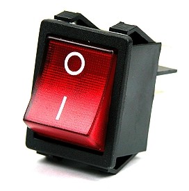 Rocker switch 25x33mm 2x on/off illuminated red 250Vac - black