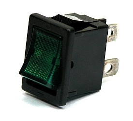 Rocker switch 15x21mm 250Vac/6A on/off with 12V lamp green