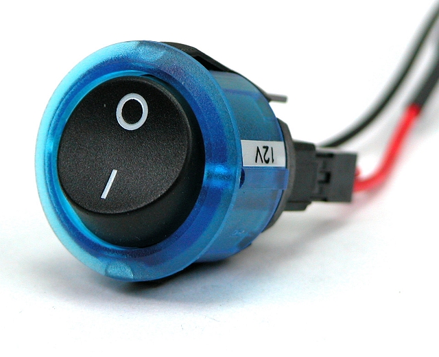 Wippenschalter 250Vac/6A ø23mm - ringbeleuchtung blau 12Vdc ein-aus