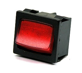 Rocker switch 25x21mm 250Vac/6A -  on/off illuminated (230V) red