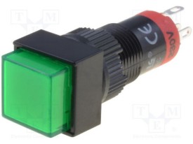 Druktoets 1x moment 9x9mm - 230Vac/dc LED - groen