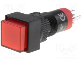 Druktoets 1x moment 14x14mm - 230Vac/dc LED - rood