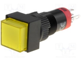 Drukschakelaar 1x aan/aan 9x9mm - 230Vac/dc LED - geel