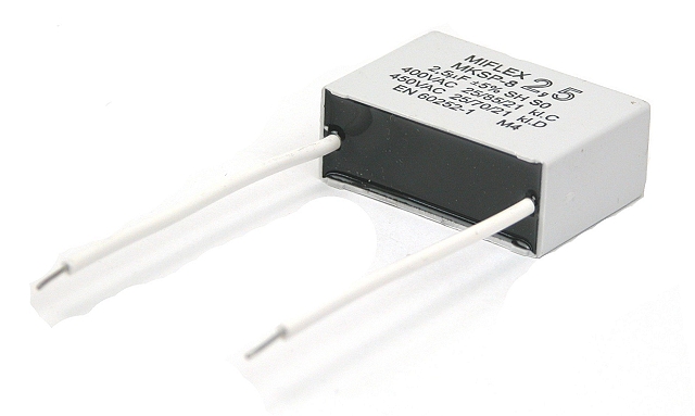 Motorcapacitor 2,5uF 400Vac 41,4x28,5x16mm e=37,5mm