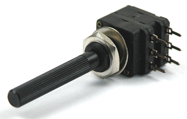 Potmeter met ø6mm as plastic stereo-logarithmisch 2,5K - uitlopend