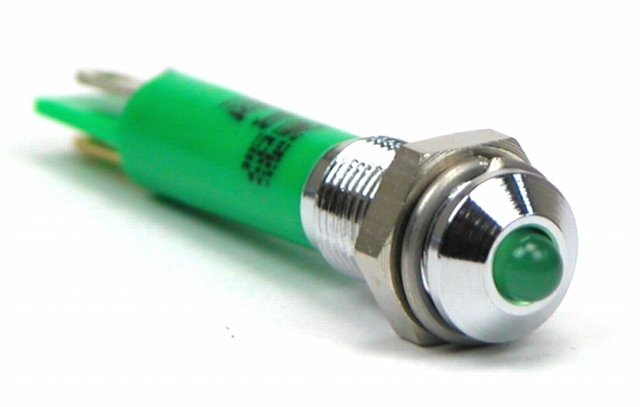 LED in houder ø7,0mm 24Vdc - groene LED - chroom - soldeer