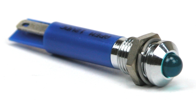 LED in houder ø9,5mm 12Vdc - blauwe LED - chroom - soldeer