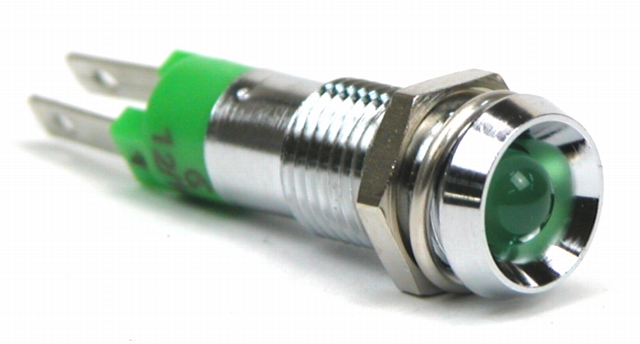 Control LED 12-14V green - IP-67 - chrome corps