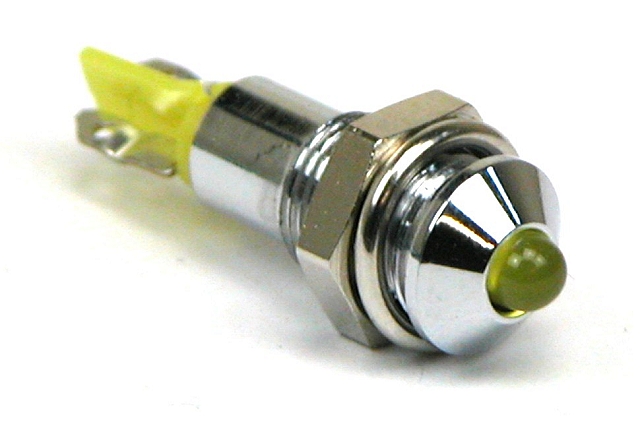 LED in houder ø7,0mm 24-28Vdc - gele LED - chroom - soldeer