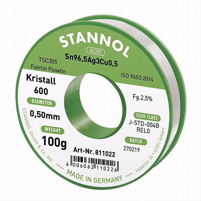 Soldeertin - 100 gram - ø0,5mm - Kristall 600 - Loodvrij