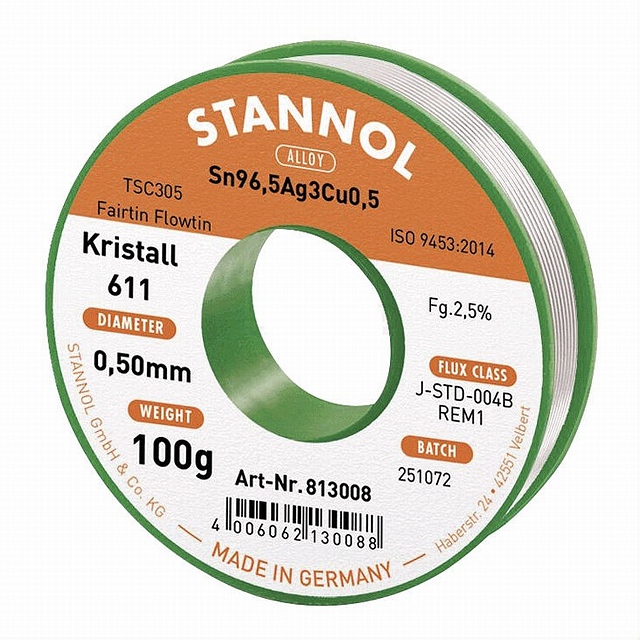 Solder wire  - 100 gram - ø0,5mm - Kristall 611 - Leadfree